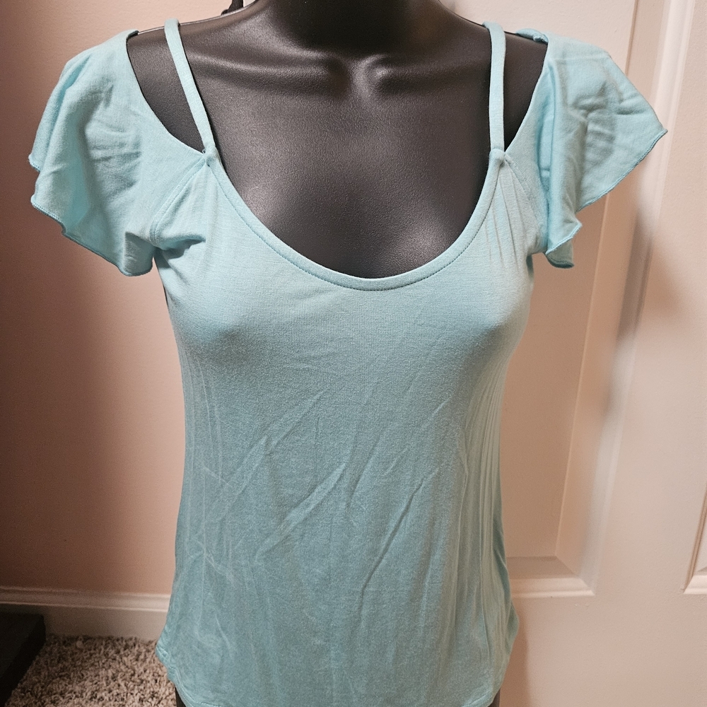 Aqua Flutter Sleeve Cold Shoulder Women's Top By Lascana For Venus